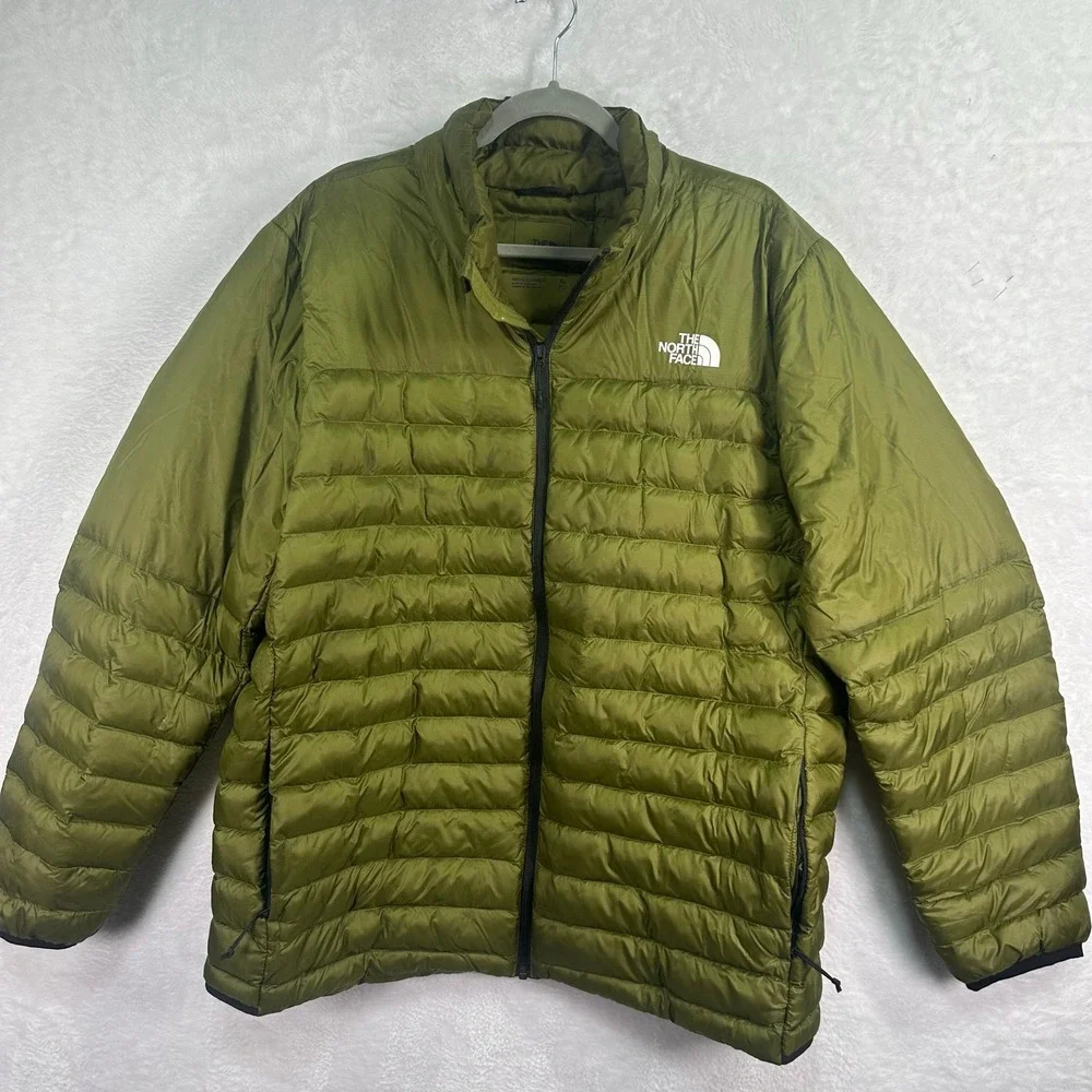 The North Face Puffer Jacket Mens XL Green Full Zip Insulated Ripstop Logo